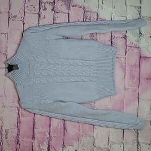 VANESSA BRUNO MARLED BABY BLUE CABLE KNIT THICK WOOL BLEND TURTLENECK SWEATER XS
